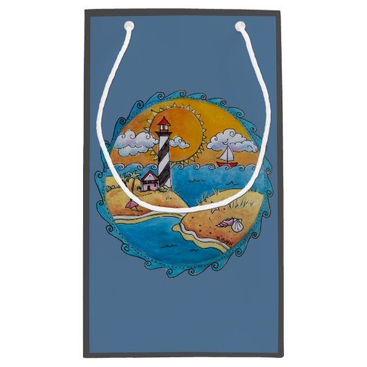 夏のビーチおもしろい日当たりの良い海岸沿岸 スモールペーパーバッグ (裏面)