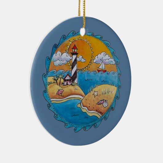 夏のビーチおもしろい日当たりの良い海岸沿岸 セラミックオーナメント (右)