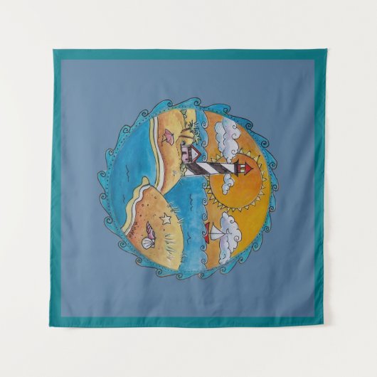 夏のビーチおもしろい日当たりの良い海岸沿岸 タペストリー (正面(横))