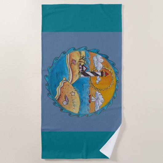 夏のビーチおもしろい日当たりの良い海岸沿岸 ビーチタオル (正面)