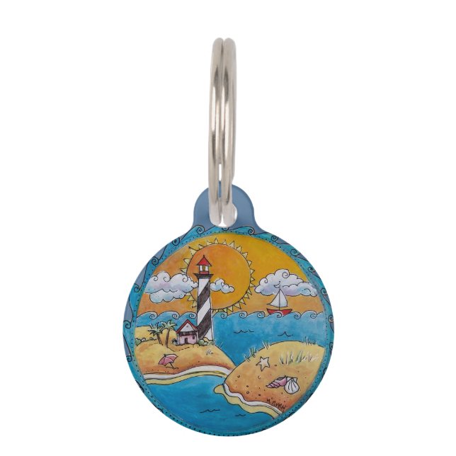 夏のビーチおもしろい日当たりの良い海岸沿岸 ペット　ネームタグ (正面)