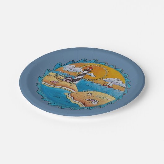 夏のビーチおもしろい日当たりの良い海岸沿岸 ペーパープレート (アングル)