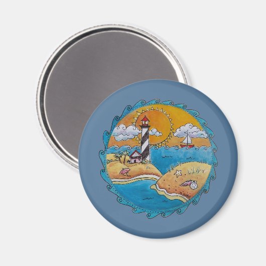 夏のビーチおもしろい日当たりの良い海岸沿岸 マグネット (正面/裏面)