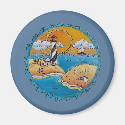 夏のビーチおもしろい日当たりの良い海岸沿岸 マグネット (正面)