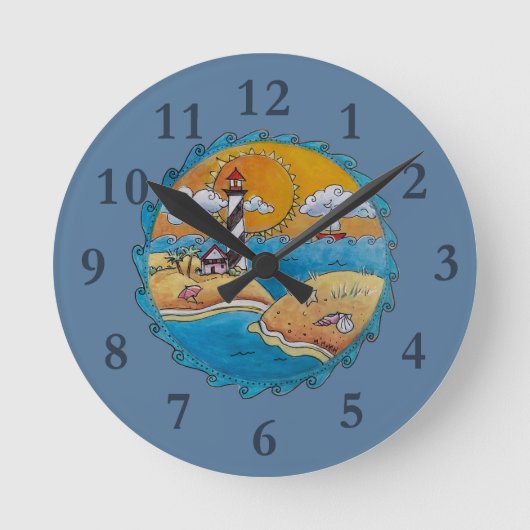 夏のビーチおもしろい日当たりの良い海岸沿岸 ラウンド壁時計 (正面)