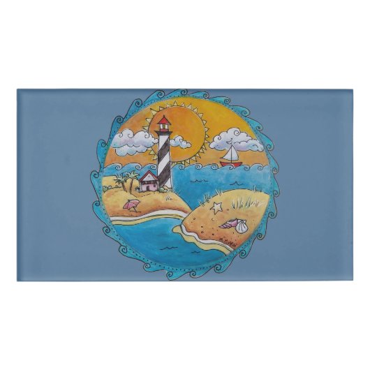 夏のビーチおもしろい日当たりの良い海岸沿岸 名札 (正面)