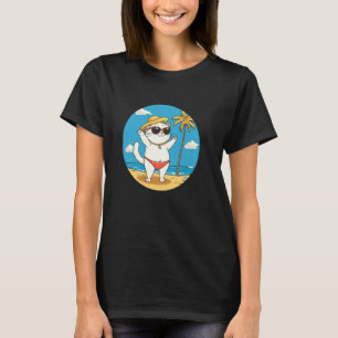 夏のビーチでヤシの木の下にいる猫の涼しい水着ショーツ Tシャツ