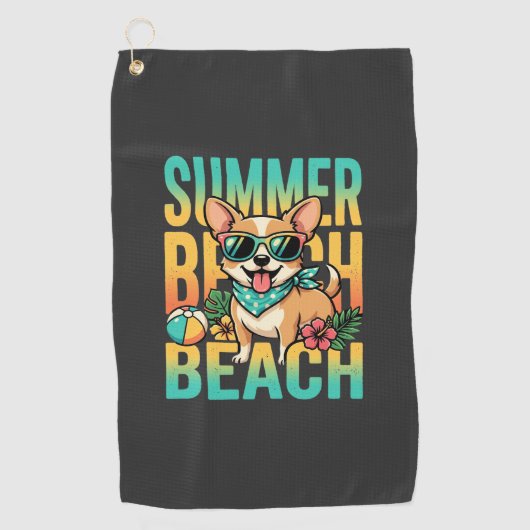 夏のビーチで休暇を楽しむ犬のベクター ゴルフタオル (正面)