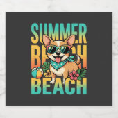 夏のビーチで休暇を楽しむ犬のベクター スパークリングワインラベル (シングルラベル)