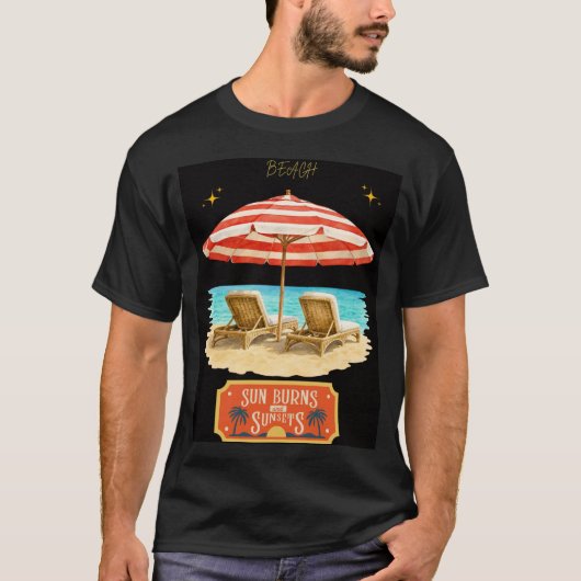 夏のビーチで日焼け Tシャツ (正面)