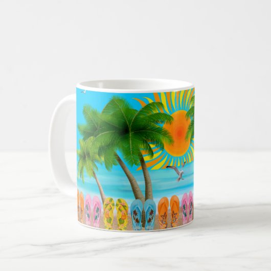 夏のビーチで楽しもう コーヒーマグ コーヒーマグカップ (正面左)