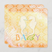 夏のビーチで開催する双子のためのカワウソ赤ちゃん歓迎会 招待状 (正面/裏面)