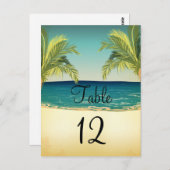 夏のビーチとパーム結婚の木のテーブル番号 ポストカード (正面/裏面)