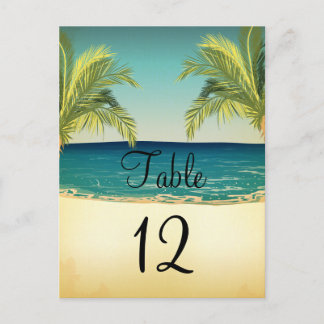 夏のビーチとパーム結婚の木のテーブル番号 ポストカード