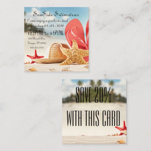 夏のビーチのイベントのパーティーの名刺 スクエア名刺 (正面/裏面)