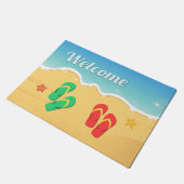 夏のビーチのサンダルのヒトデの屋外の歓迎 ドアマット (アングル)