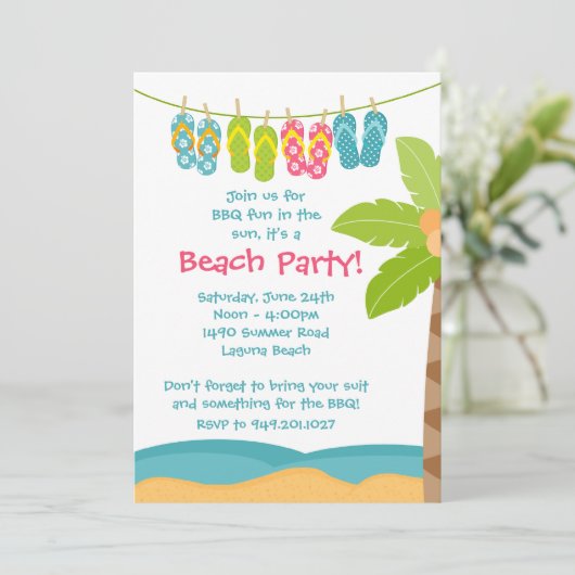 夏のビーチのパーティの招待状 招待状 (スタンド正面)