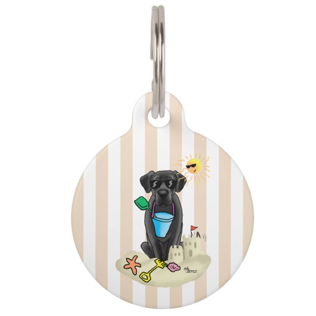 夏のビーチのブラックラブラドールレトリバー - かわいい犬 ペット　ネームタグ (正面)