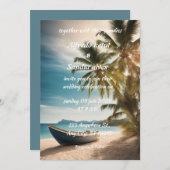夏のビーチのヤシの木のトロピカル結婚ズ 招待状 (正面/裏面)