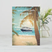 夏のビーチのヤシの木のトロピカル結婚ズ 招待状 (スタンド正面)