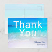 夏のビーチの海の風景 白 青 サンキュー ポストカード (正面/裏面)