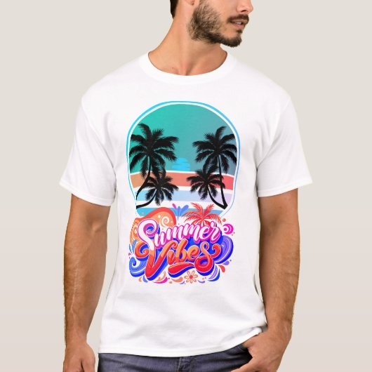 夏のビーチや旅行、お出かけにぴったりなTシャツ「Cool Summer Vibes」 Tシャツ (正面)