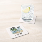 夏のビーチをテーマにしたフリップフロップ退職パーティー スクエアペーパーコースター (インサイチュ)