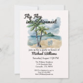 夏のビーチをテーマにしたフリップフロップ退職パーティー 招待状 (正面)