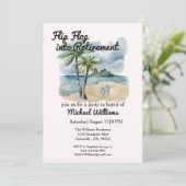 夏のビーチをテーマにしたフリップフロップ退職パーティー 招待状 (スタンド正面)