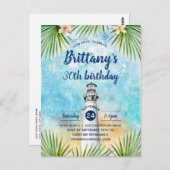 夏のビーチをテーマにした誕生日パーティーの招待状 ポストカード (正面/裏面)