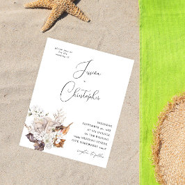 夏のビーチをテーマにした貝殻と白の花のウェディング招待状2 チラシ