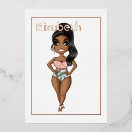 夏のビーチアフリカ系アメリカ人誕生日ホイルインバート 箔招待状