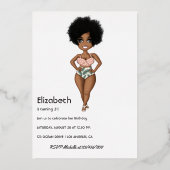 夏のビーチアフリカ系アメリカ人誕生日ホイルインバート 箔招待状 (裏面)