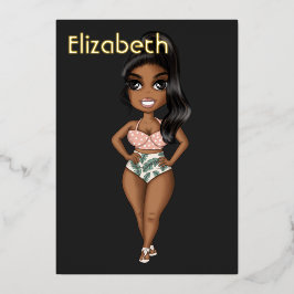 夏のビーチアフリカ系アメリカ人誕生日ホイルインバート 箔招待状