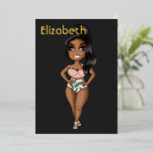 夏のビーチアフリカ系アメリカ人誕生日ホイルインバート 箔招待状 (立ち正面)