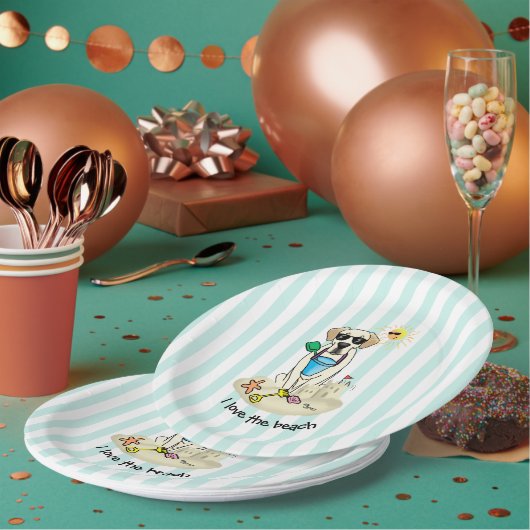 夏のビーチイエローラブラドールレトリバー – かわいい犬 ペーパープレート (複数)