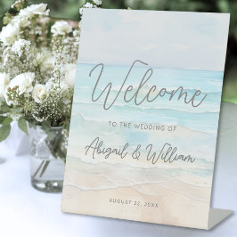 夏のビーチウェディングウェルカムサイン 台座サイン