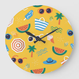 夏のビーチカラフル：シームレスなパターン ラージ壁時計