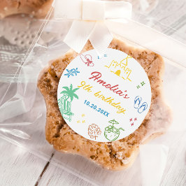 夏のビーチガール 誕生日パーティーのギフト ラウンドシール