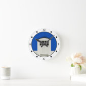 夏のビーチキャビン青と白 ラウンド壁時計 (ホーム)