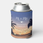 夏のビーチサンセットパームツリーストリングライト 缶クーラー (缶裏面)
