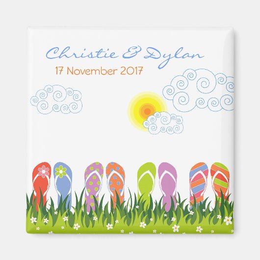 夏のビーチサンダルのおもしろい日を保存 マグネット (正面)