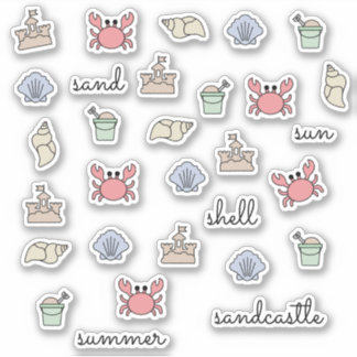 夏のビーチシェルカニサンドキャッスルペールワード シール