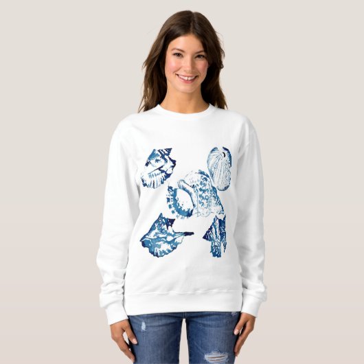 夏のビーチシック藍水色シーシェル スウェットシャツ (正面フル)