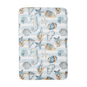 夏のビーチシーシェルウォーターカラーブルーホワイト バスマット (正面縦)