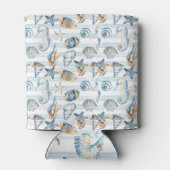 夏のビーチシーシェルウォーターカラーブルーホワイト 缶クーラー (裏面)