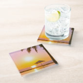 夏のビーチシーン ガラスコースター (アングル)