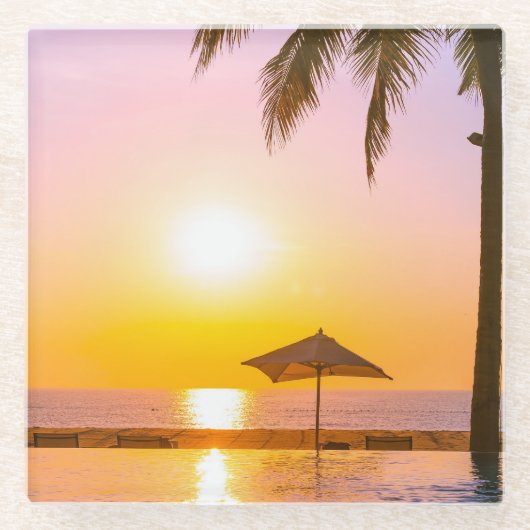 夏のビーチシーン ガラスコースター (正面)