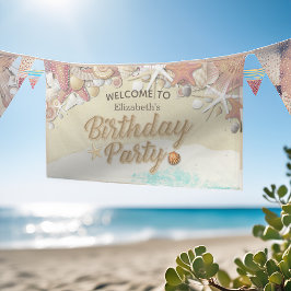 夏のビーチスターフィッシュ誕生日パーティードコーウェルカム 横断幕