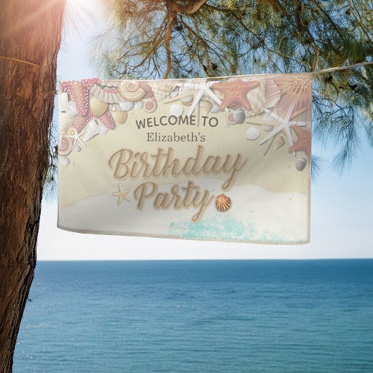 夏のビーチスターフィッシュ誕生日パーティードコーウェルカム 横断幕